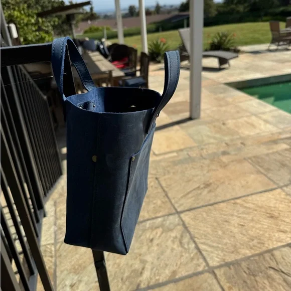 New! Portland Leather Goods Navy Medium Tote - Picture 7 of 8